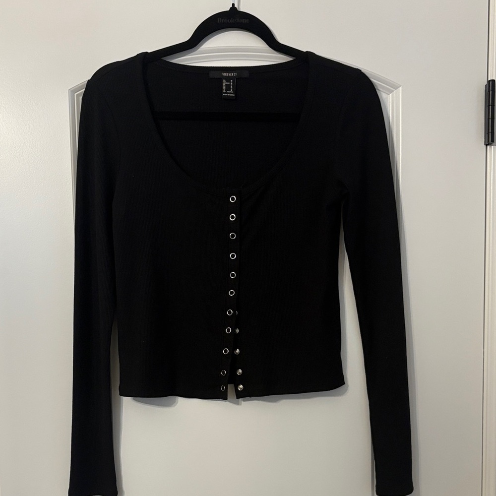 Forever 21 Black Long Sleeve Button Down Top
